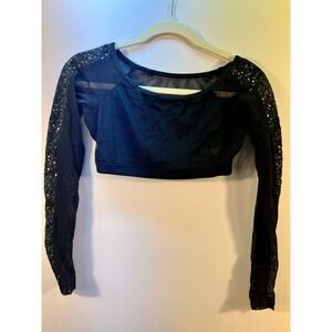 Revolution Dancewear Black Mesh Crop Top with Sequin Sleeves - Adult Medium/Smal